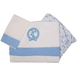kit lencol de berço com bordado e detalhes cachorrinho