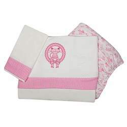 kit lencol de berço com bordado e detalhe gatinha