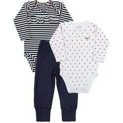 Kit Body e Calça Culote Bebê Menina Cotton Listrado e Suedine Estampado Corações - Marinho