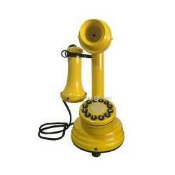 Telefone Antigo Retrô Castiçal em Metal Amarelo