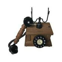 Telefone Antigo Retrô De Mesa em Madeira e Metal