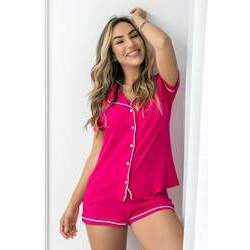 Pijama Americano Feminino Short Doll Curto com Botões - Pink Color