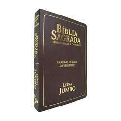 Bíblia RC Letra Jumbo - Palavras de Jesus Em Vermelho - Harpa Avivada e Corinhos - Luxo Semiflexível Marrom