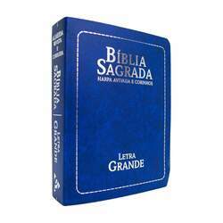 Bíblia Sagrada RC Letra Grande Com Harpa Avivada e Corinhos Luxo Semiflexível Azul