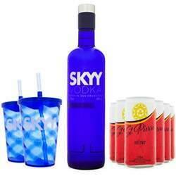 Combo Vodka Skyy 750ml 2 Copos Skyy 6 Refrigerante Red Mint St Pierre 270ml