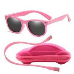 Óculos de Sol Flexível Infantil Case Carrinho Cordão Silicone Rosa