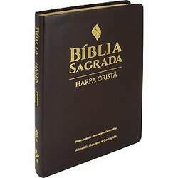 Bíblia Sagrada Letra Grande, Edição com Letras Vermelhas e Harpa Cristã - ARC - Marrom