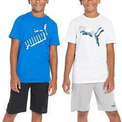 Conjunto Puma - 2 camisetas e 2 shorts esportivos (Azul/Branco)