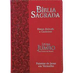 Bíblia Sagrada Letra Jumbo ARC Harpa Avivada e Corinhos Capa PU Luxo Ramos Vermelha