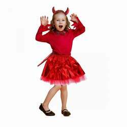 kit Fantasia Diabinha Halloween Infantil (Saia, Tiara, Gravata)