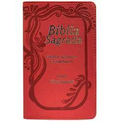 Bíblia Sagrada com Harpa Avivada e Corinhos ARC Letra Hipergigante C/ Índice Capa PU Vermelha Neon