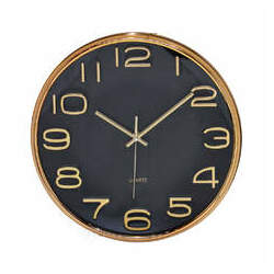 Relógio De Parede Grande 33 x 33 Cm Preto E Dourado