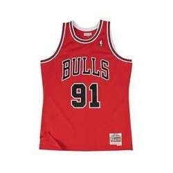 Regata Mitchell & Ness Swingman Jersey Chicago Bulls Road Dennis Keith Rodman1997-1998 Vermelha