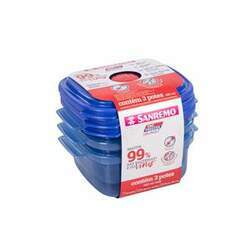 Kit 3 Potes Plásticos Quadrados Azul 480ml Ultraprotect Sanremo