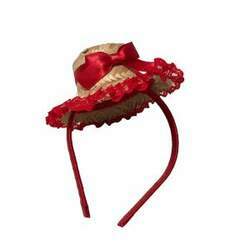 Tiara junina vermelha chapéu de palha renda e fitas