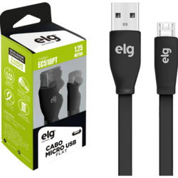 Cabo Flat Micro USB EC510PT 1,25m Preto ELG -