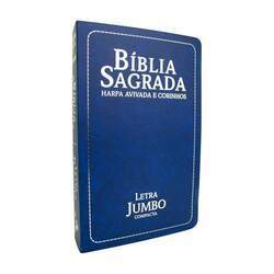 Bíblia RC Letra Jumbo Compacta Com Harpa Avivada e Corinhos Luxo Semiflexível Azul