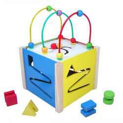 Cubo de Atividades com Aramado - Madeira - Multicolorido - Bem Infantil