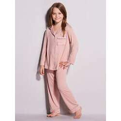 Pijama Longo Em Viscose Com Vivo Contrastante Infantil Flora Rosa Sonho