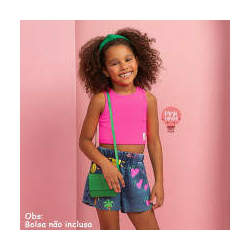Conjunto Infantil de Regata Pink Neon e Shorts Jeans Love and Sun