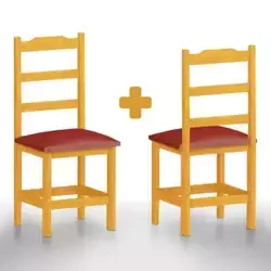Cadeira De Madeira Maciça Com Estofado 2 Unidades Cerejeira Vermelho Pérola Nemargi