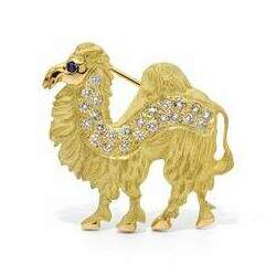Broche Giovanni Camelo de Ouro com Safira e Diamantes
