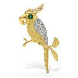 Broche Giovanni Pássaro de Ouro com Esmeralda e Diamantes