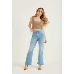 Calça Jeans Feminina Wide Leg Fit Bolso Faca - DZ20531