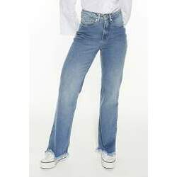 Calça Jeans Feminina Wide Leg Fit com Abertura Lateral-Denim - DZ20503