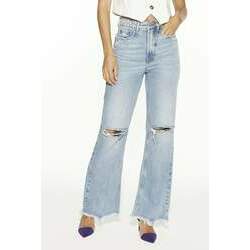 Calça Jeans Feminina Wide Leg com Rasgos na Cintura - DZ20493