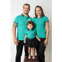 PAIS E FILHOS - Kit 3 Peças - Camisa Polo Masculina Feminina Infantil ou Body Unissex - Verde Jade