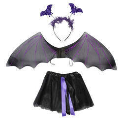 Fantasia Halloween Feminina Adulta Barata Kit Saia com Asa de Morcego