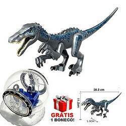 Kit Jurassic World Dinossauro Blue Girosfera e Boneco Grátis Bloco de Montar
