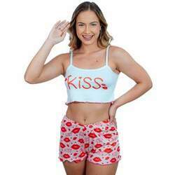 Baby Doll Kiss Shorts Top Cropped Linha Bloguerinha Gota De Sonho
