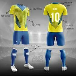 Kit Premium Futebol Personalizado Amarelo com Azul P059
