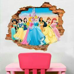 (13) Adesivo de Parede Buraco Falso 3D Infantil Princesas