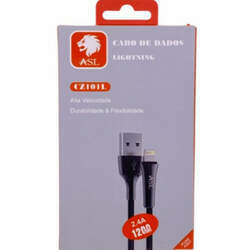 Cabo de Dados Usb Lightning ASL CZ101L - Tipo Nylon Trançado - Para IPhone/IPad/IPod - Preto
