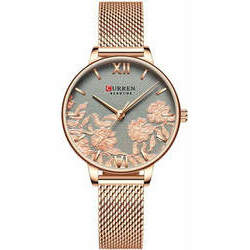 Relógio Curren Feminino 9065 Rose Gold Florido Luxo Garantia
