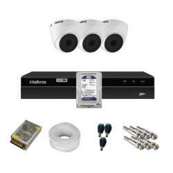 Kit 3 Câmeras Dome VHD 1220 D DVR Gravador de Vídeo MHDX 1204 com 4 canais HD 1TB Purple Acessórios