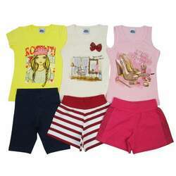 Conjunto Infantil Feminino Verão Kit com 3 Unidades Amarelo, Creme e Rosa