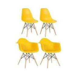 Conjunto 2 X Cadeiras Eames Daw Com Braços + 2 Cadeiras Eiffel Dsw - Amarelo