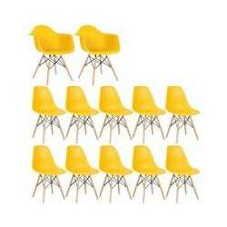 Conjunto 2 X Cadeiras Eames Daw Com Braços + 10 Cadeiras Eiffel Dsw - Amarelo
