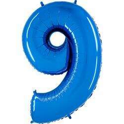 Balão Metalizado em formato de Número 9 Azul - Grabo