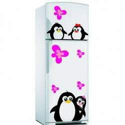 (50) Adesivo de Geladeira Família de Pinguins com Flores