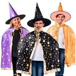 Capa Preta de Halloween Com Chapéu De Mago Adulta