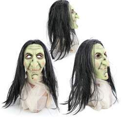 Mascara Halloween Realista Assustadora em Látex Bruxa Velha Com Cabelo