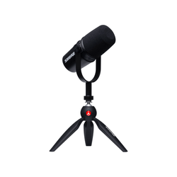 Kit Microfone Shure MV7 Podcast USB e XLR com Mini Tripé de Mesa (Preto)