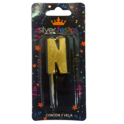 Vela Letra Glitter Dourada N - Silver Plastic ( VTDN)