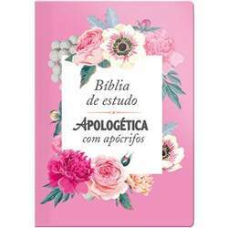 Bíblia de Estudo Apologética com Apócrifos Capa Luxo Rosa Floral