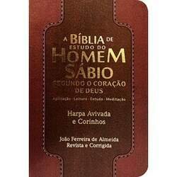 Bíblia de Estudo do Homem Sábio ARC Letra Gigante C/ Harpa e Corinhos Capa Luxo Bordô e Marrom